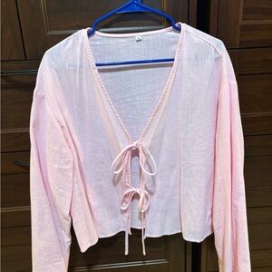 SHEIN Light Pink Tie-Front Blouse